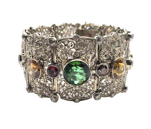 Antique estate tourmaline and sapphire filigree bracelet